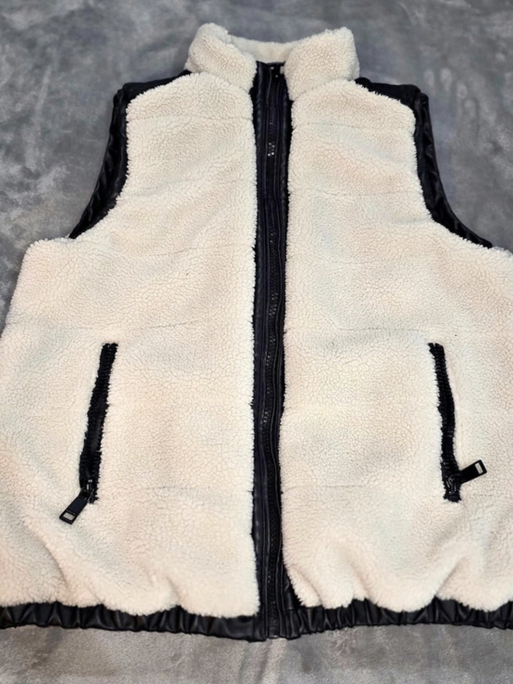 Rebecca Minkoff Reversible Sherpa and Faux Leather Vest Black & White Large